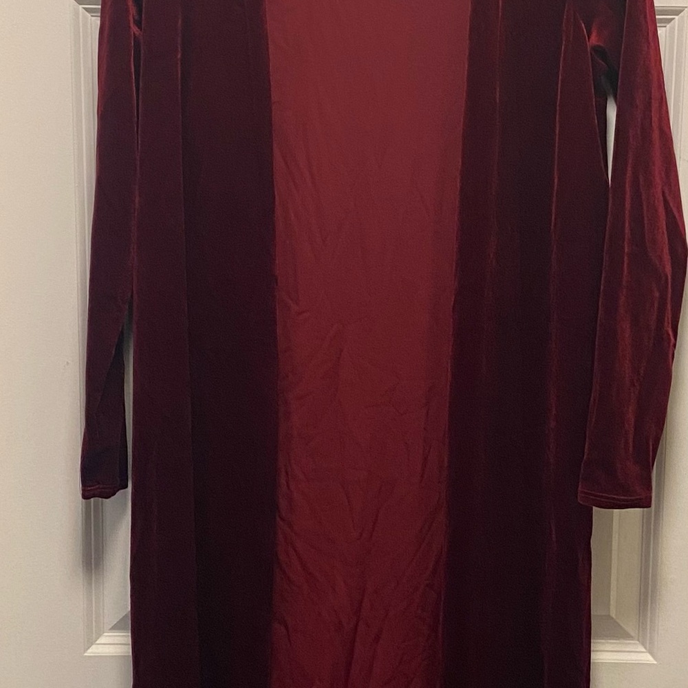 Women’s Long Velvet Open Front Coatigan - Deep Wine